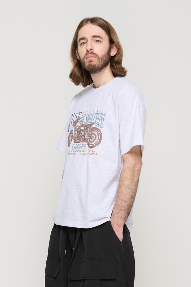 CARGOBROS - 반팔티셔츠 - BIKE RIDER PRINTING OVER SHORT SLEEVE T-SHIRT (GRAY)