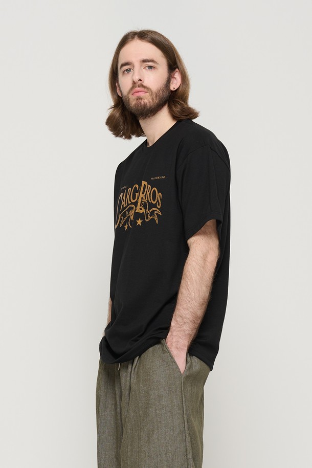 CARGOBROS - 반팔티셔츠 - RIBBON BROS OVER SHORT SLEEVE T-SHIRT (BLACK)