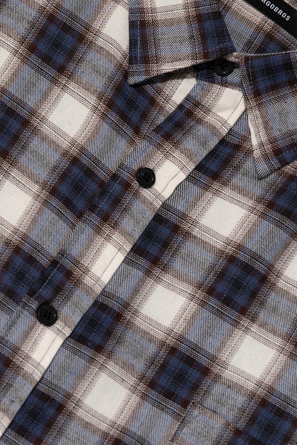 CARGOBROS - 긴팔셔츠 - VINTAGE POCKET OVERSIZED CHECK SHIRT (NAVY)