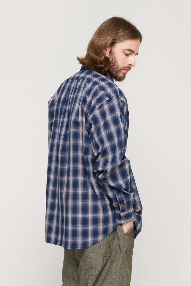 CARGOBROS - 긴팔셔츠 - SEMI-OVER OMBRE CHECK SHIRT (NAVY)
