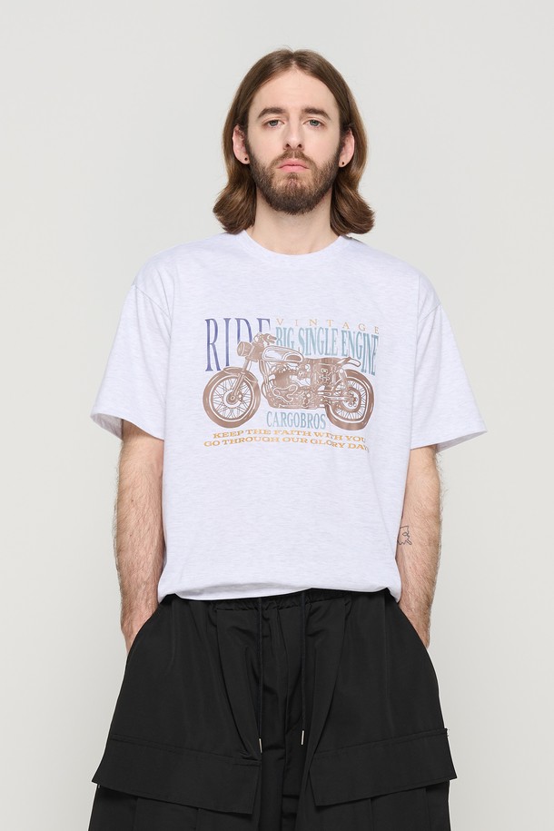 CARGOBROS - 반팔티셔츠 - BIKE RIDER PRINTING OVER SHORT SLEEVE T-SHIRT (GRAY)