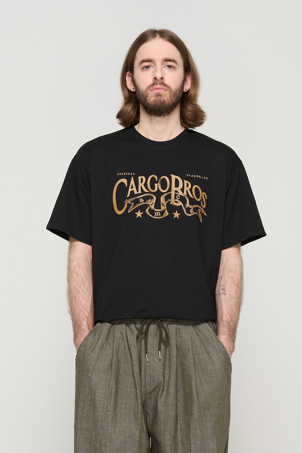 CARGOBROS - 반팔티셔츠 - RIBBON BROS OVER SHORT SLEEVE T-SHIRT (BLACK)