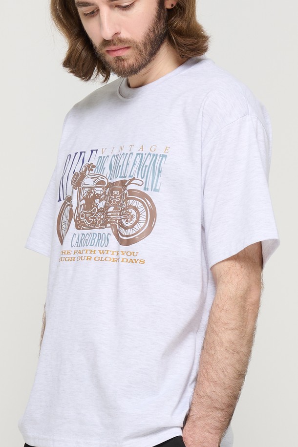 CARGOBROS - 반팔티셔츠 - BIKE RIDER PRINTING OVER SHORT SLEEVE T-SHIRT (GRAY)