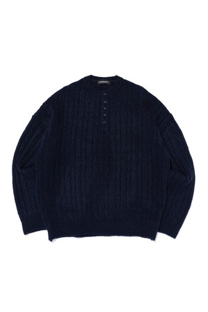 케이블 헨리넥 라운드 니트 (네이비)