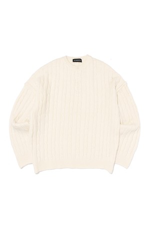 케이블 헨리넥 라운드 니트 (아이보리)