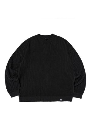 PEELING TWO-TONE OVER ROUND KNIT (BLACK)