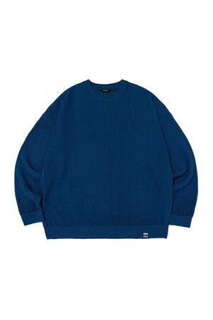 PEELING TWO-TONE OVER ROUND KNIT (BLUE)