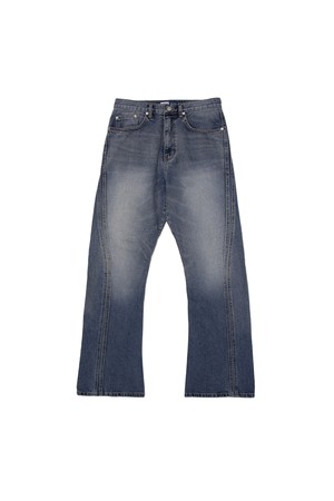 CURVED FLARE DENIM PANTS (BLUE)