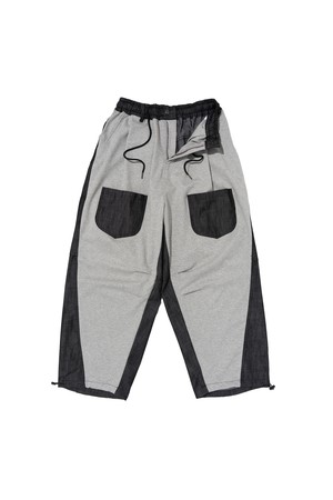배색 포인트 벌룬 와이드 팬츠 (흑청)