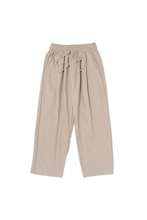 TWO-TUCK LINEN WIDE BANDING PANTS (BEIGE)