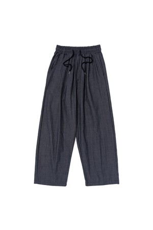 TWO-TUCK LINEN WIDE BANDING PANTS (BLUE)