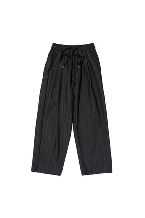 TWO-TUCK LINEN WIDE BANDING PANTS (BLACK)