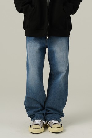 베이직 워싱 세미 와이드 데님팬츠 (중청)