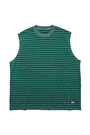 STRIPE OVERFIT SLEEVELESS SHIRT (GREEN)