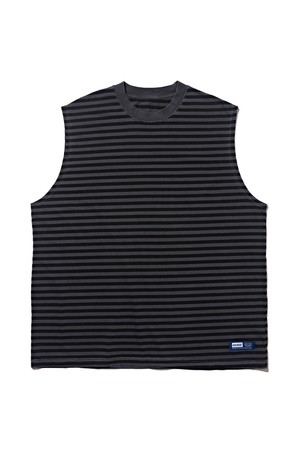 STRIPE OVERFIT SLEEVELESS SHIRT (BLACK)