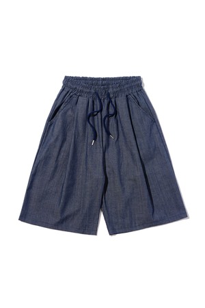 TWO-TUCK LINEN BERMUDA PANTS (BLUE)