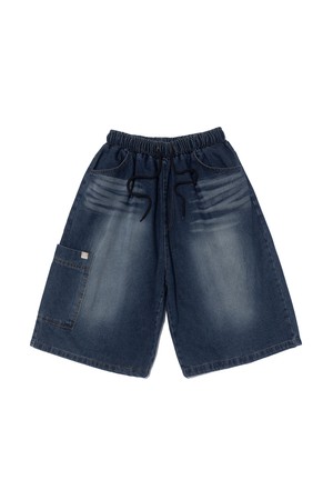 SAND BRUSH POCKET BERMUDA DENIM PANTS (BLUE)