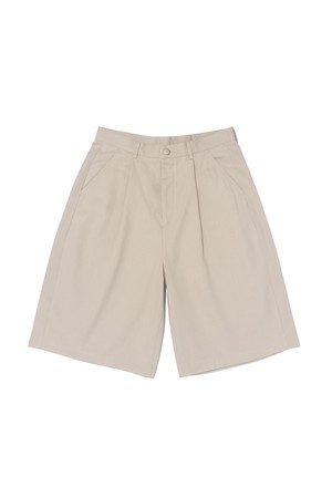 PREMIUM COTTON ONE-TUCK BERMUDA PANTS (BEIGE)