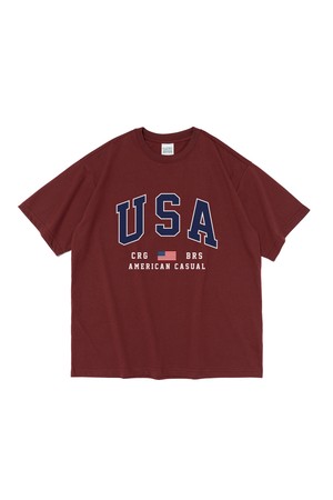 USA FLAG SHORT SLEEVE T-SHIRT (WINE)