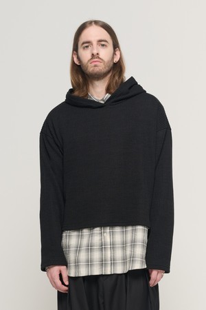 HOOD CROP LAYERED LONG-SLEEVE KNIT (BLACK)