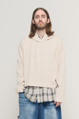 HOOD CROP LAYERED LONG-SLEEVE KNIT (IVORY)