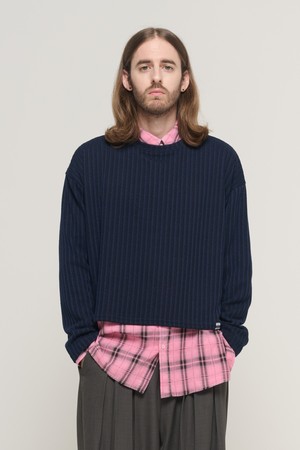 CB RIBBED ROUND CROP OVER KNIT  (NAVY)