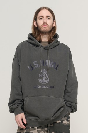 USN MARINE PIGMENT HOOD T-SHIRT (CHARCOAL)