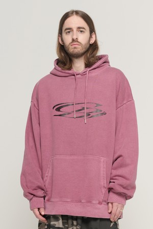 CRACK CIRCLE LOGO PIGMENT HOOD T-SHIRT (BURGUNDY)