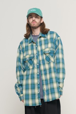POCKET FLANNEL OVER CHECK SHIRT (GREEN)