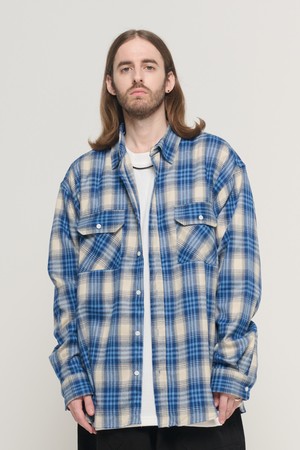 POCKET FLANNEL OVER CHECK SHIRT (BLUE)