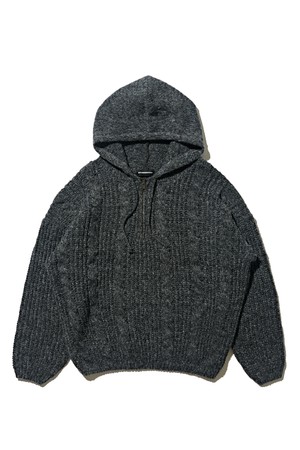 케이블 웨이트 후드 니트반집업 (차콜)