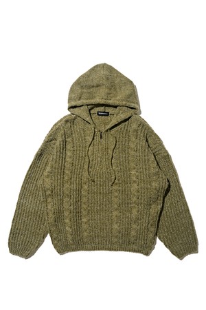 케이블 웨이트 후드 니트반집업 (카키)
