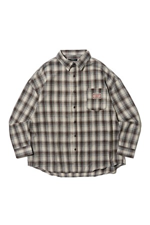 라벨패치 플란넬 체크 셔츠 (브라운)