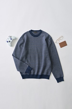 스트라이프 라운드 웜 니트 (네이비)