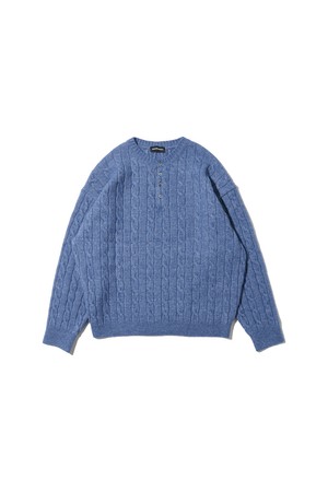 오버핏 헨리넥 꽈배기 니트 (블루)