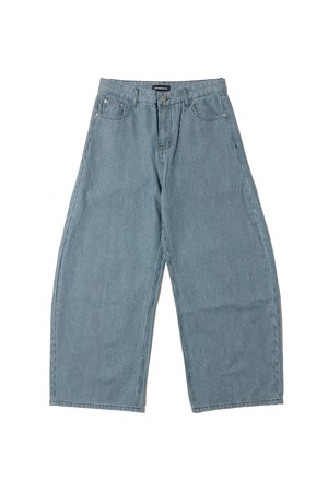 스트라이프 세미 와이드 벌룬 팬츠 (블루)