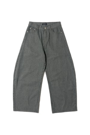 스트라이프 세미 와이드 벌룬 팬츠 (블랙)