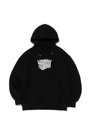 [기모선택] 캠핑 컨테이너 프린팅 후드 티셔츠 (블랙)