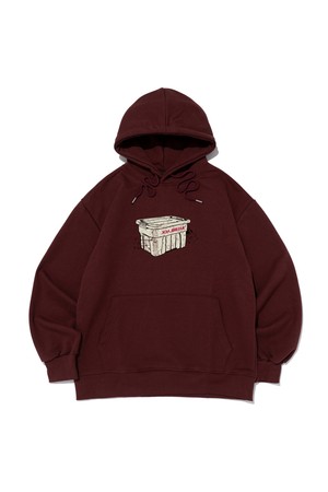 [기모선택] 캠핑 컨테이너 프린팅 후드 티셔츠 (와인)