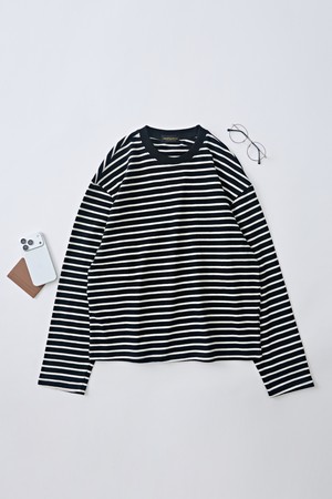 스트라이프 클래식 단가라 긴팔티셔츠 (블랙)