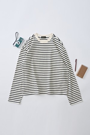 스트라이프 클래식 단가라 긴팔티셔츠 (아이보리)