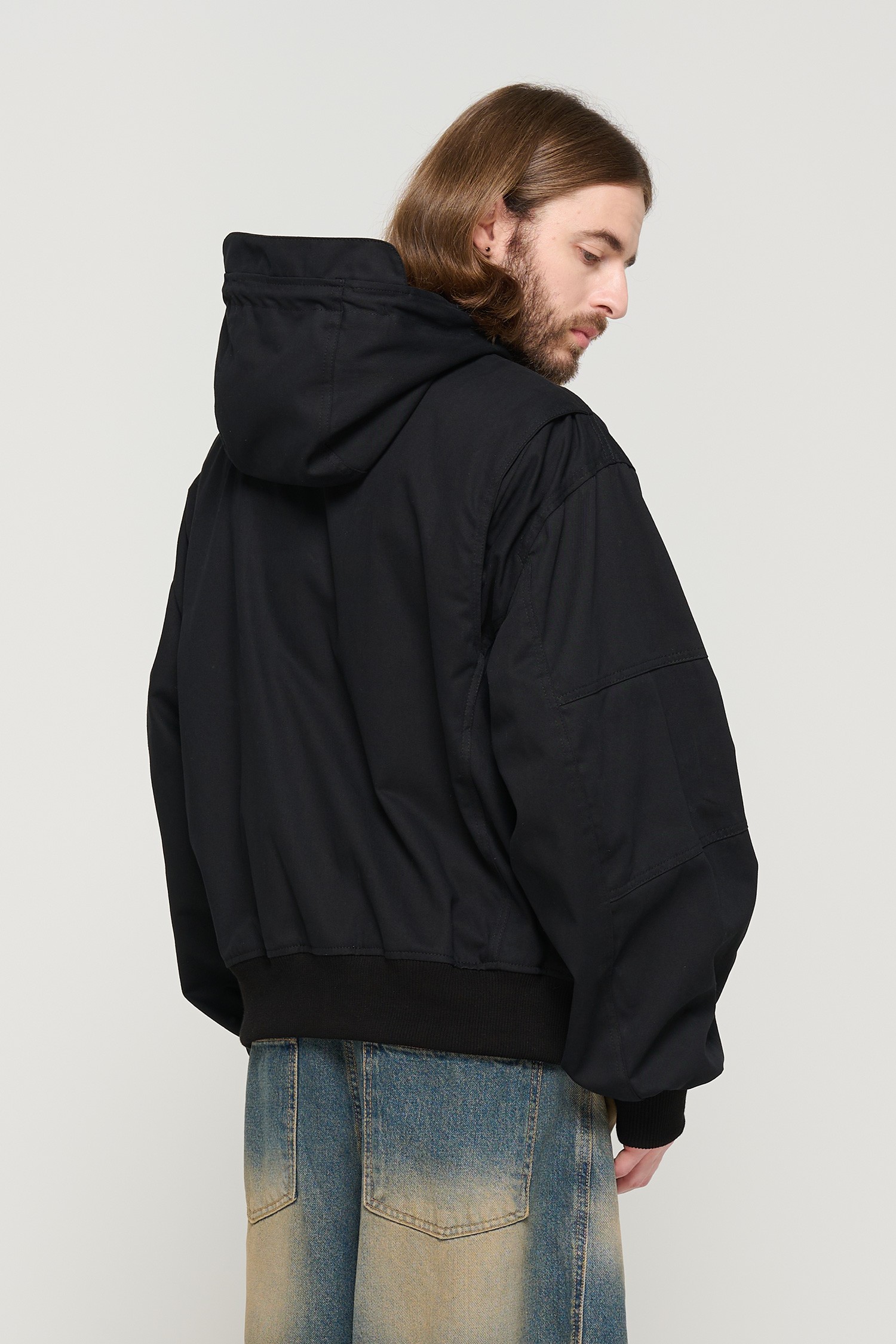 CARGOBROS] HOODED BOMBER JACKET (BLACK)