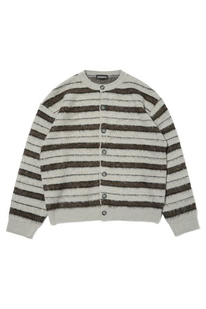 스트라이프 울 브러쉬 니트 가디건 (차콜)