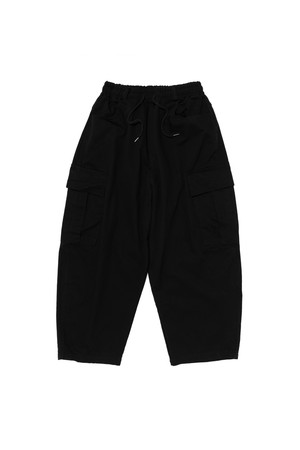 WASHED COTTON CURVED BIG CARGO PANTS (BLACK)