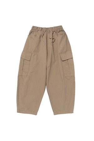 WASHED COTTON CURVED BIG CARGO PANTS (BEIGE)