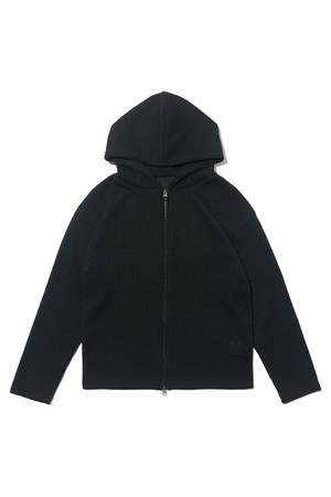 투웨이 골지 후드 집업 크롭 니트 (블랙)