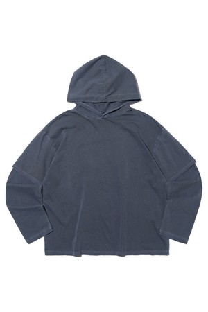 피그먼트 레이어드 후드 크롭 롱슬리브 (네이비)