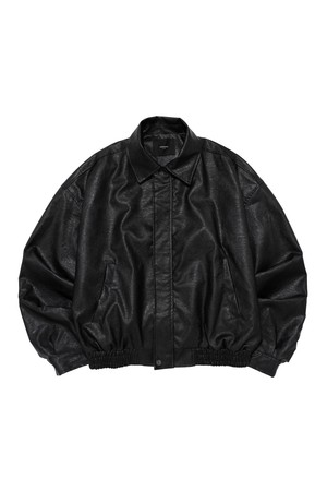 CROP LEATHER BLOUSON JACKET (BLACK)