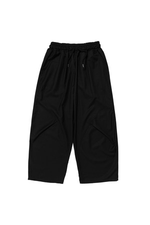 CURVED WIDE BANDING SLACKS (BLACK)