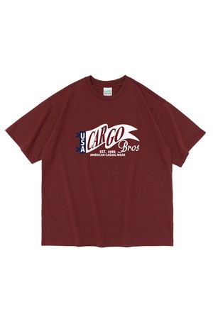 (BIGSIZE) CARGO VINTAGE FLAG SHORT SLEEVE T-SHIRT (WINE)